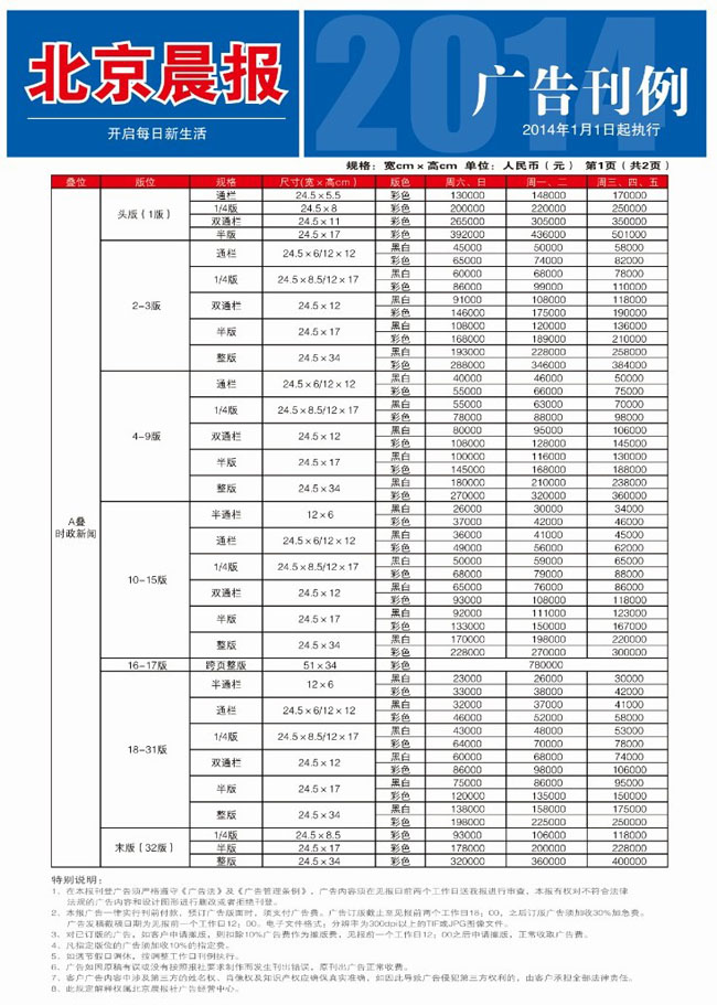 北京晨報告示例